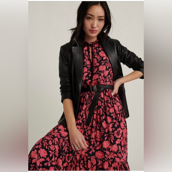 Lucky Brand Ryan Peasant Dress Pink & Black Print - Picture 1 of 7